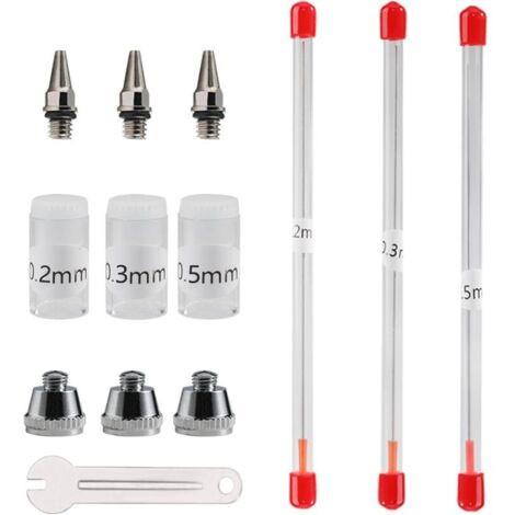 Buse et Aiguille pour Aérographe 0,2 mm, 0,3 mm, 0,5 mm, Accessoires de Rechange pour Pistolet pulvérisateur, kit avec clé à molette