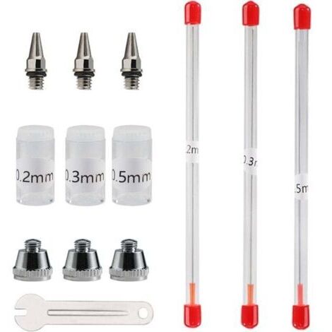Buse et Aiguille pour Aérographe 0,2 mm, 0,3 mm, 0,5 mm, Accessoires de Rechange pour Pistolet pulvérisateur, kit avec clé à molette