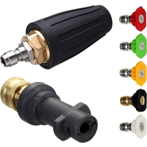 Buse turbo pour nettoyeur haute pression, buse rotative avec 5 embouts et adaptateur, compatible avec Karcher K Series, K2, K3, K4, K5, K6, K7, raccord rapide 1/4", 3600 psi, orifice 2,5