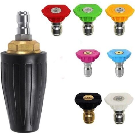 Buse turbo pour nettoyeur haute pression, buse rotative et 7 pointes, raccord rapide 1/4', 4000 Psi, kit jet pour nettoyeur haute pression, rotabuse haute pression，Noir