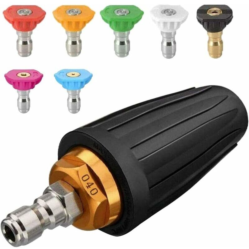 Buse turbo pour nettoyeur haute pression, buse rotative et 7 pointes, raccord rapide 1/4', 4000 Psi, Noir, (406689)
