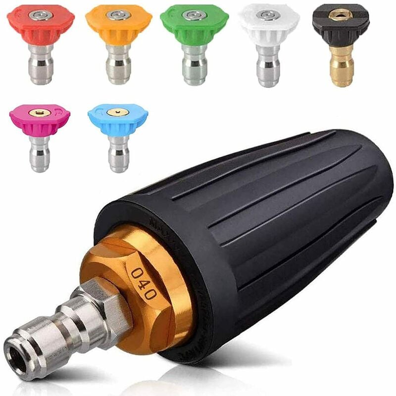 Aougo - Buse turbo pour nettoyeur haute pression, buse rotative et 7 pointes, raccord rapide 1/4', 4000 Psi, Noir