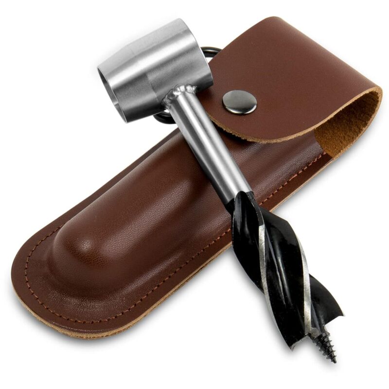 Bushcraft Perceuse à main pour le travail du bois – Mèche hélicoïdale multi-usages avec étui en cuir, outils de survie manuel, clé de serrage