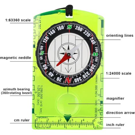 Bussola Fischietto Emergenza 7 In 1 Verde – Lente Ingrandimento, Specchio, Kit Sopravvivenza Campeggio SE