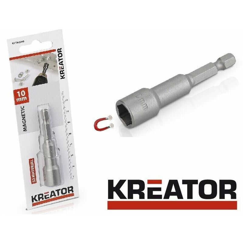 Image of Kreator - Bussola magnetica in acciaio esagonale 10 mm attacco 1/4 per trapano avvitatore
