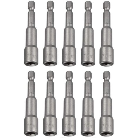 Bussola magnetica da 10 pezzi 7x65mm, gambo esagonale da 1/4", set di bussole esagonali, adattatore per trapano, cacciavite a batteria