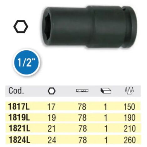 BUSSOLA OMMA LUNGA NERA ATTACCO 1/2" (IMPACT)  ATTACCO 1/2" ESAGONALE 17