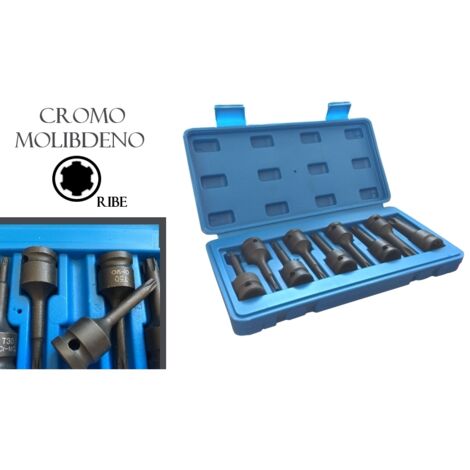 Bussole/Boccole ad impatto professionali ribe serie 9 pezzi da 1/2 cromo molibdeno in valigetta