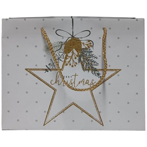 Busta regalo natalizia con scritta "Merry Christmas" per regali da 23 x 18 cm -Bianco