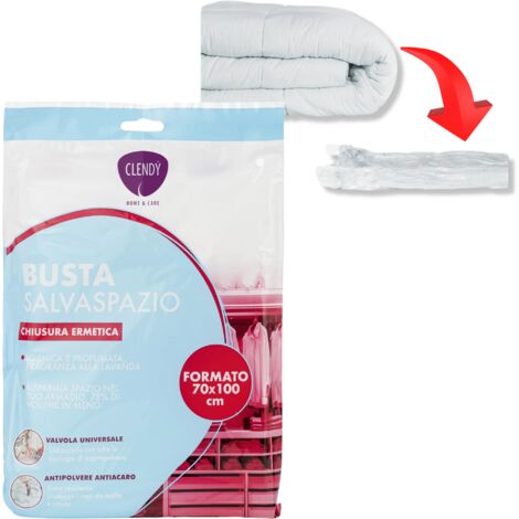 Busta salvaspazio 70x100 cm per golf coperte e piumini doppia chiusura ermetica igiene atossica anallergica profumata senza muffe tarme