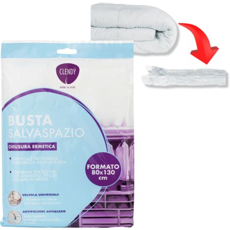 Busta salvaspazio 80x130 cm per piumini e coperte doppia chiusura ermetica compatibile aspirapolvere atossica anallergica