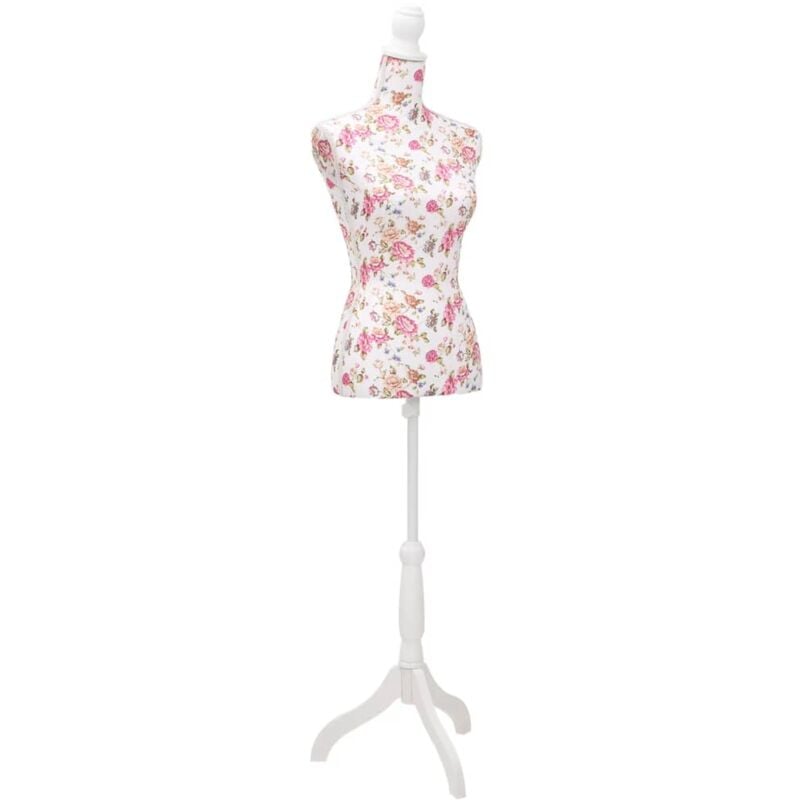 Buste de couture de femme Buste Mannequin de Couture en coton blanc motifs à rosiers 62540