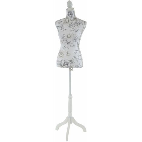 Buste de couture féminin sur pieds hauteur régable mannequin femme déco vitrine fibre de verre blanc avec des fleurs - blante