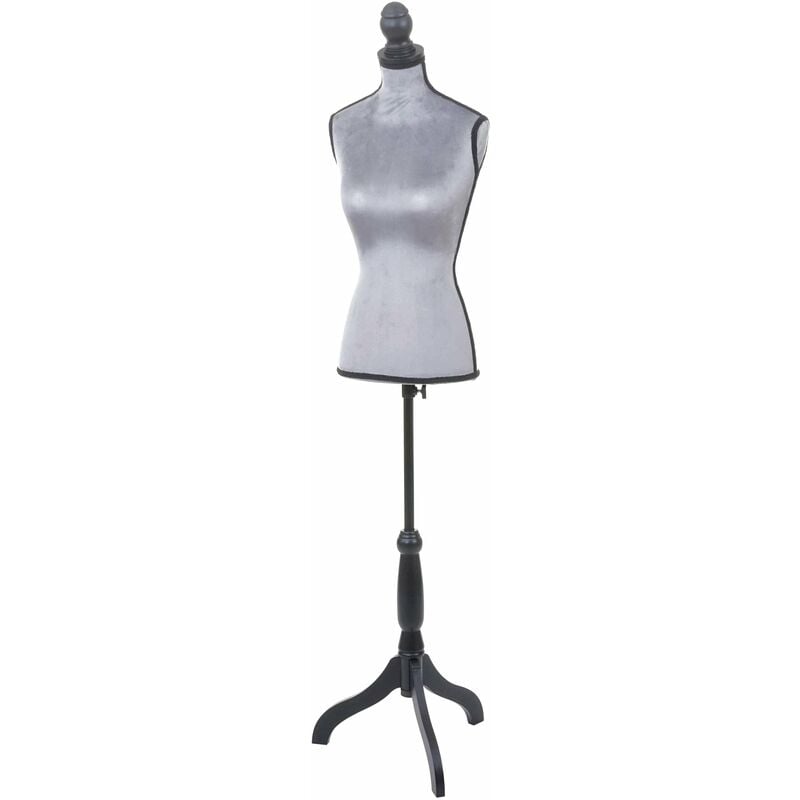 Buste de couture féminin sur pieds hauteur régable mannequin femme déco vitrine gris velours 040004289