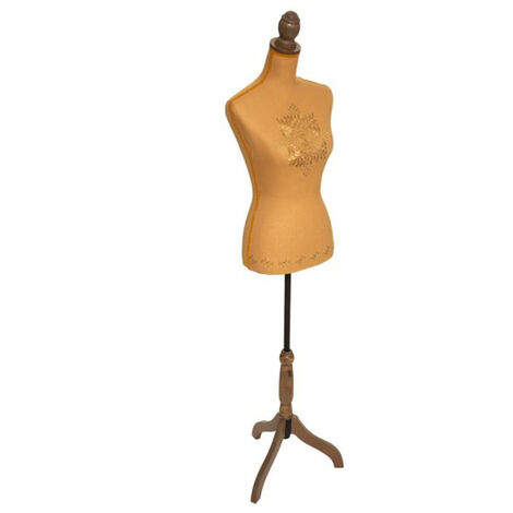 Buste de couture, mannequin de présentation Grand modèle en tissu / bois coloris jaune ocre - Longueur 38 x Profondeur 38 x Hauteur 168 cm -PEGANE-