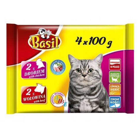 Bustine di cibo per gatti Basil manzo pollame (4x100g) x1