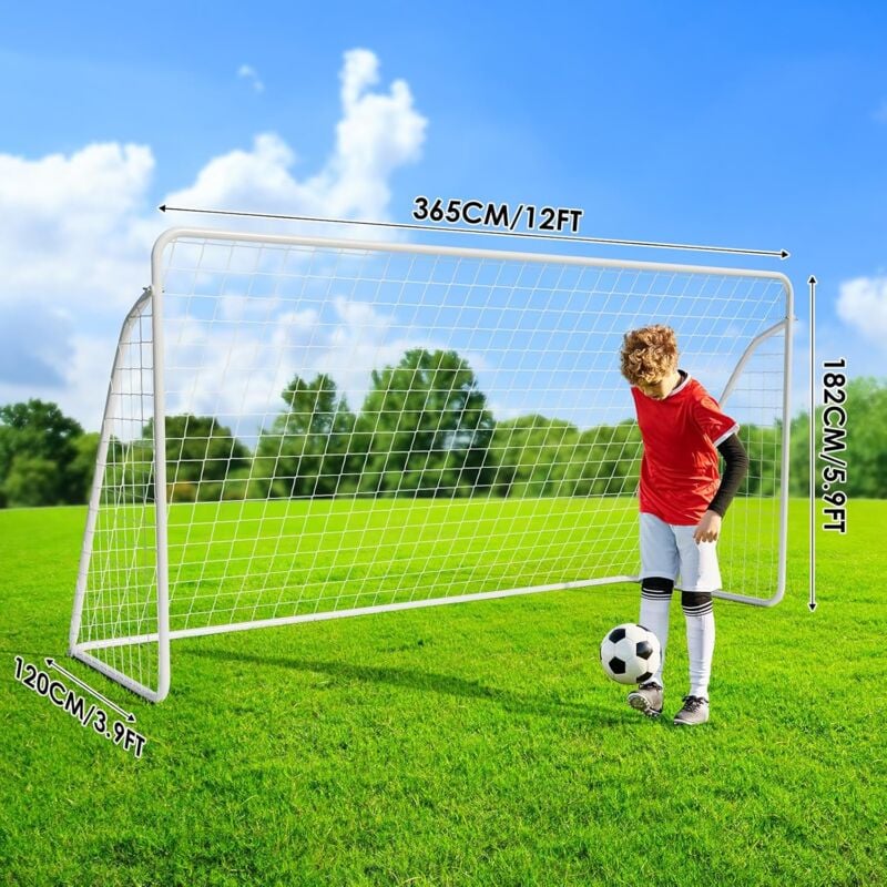But de Foot 365 x 182 cm Cage de Foot pour Enfants,avec 2 Filets Amovibles, Cadre Robuste en Acier Galvanisé, Adapté aux Terrains de Football,