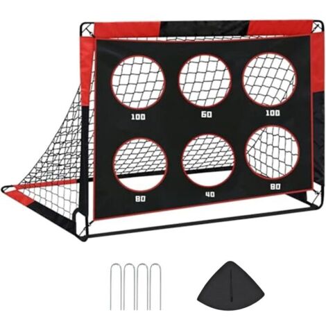 But De Football 2 En 1 Pour Enfants - 150 X 120 X 120 Cm - Pliable Et Stable - Avec 6 Trous De Tir - But De Football D'extérieur Robuste Avec 4 Piquets Pour Jardin, Plage, Parc (Orange Rouge)