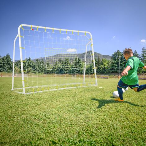 But de Football Exterieur 2 en 1 à 187 x 122,5 cm Cage de Foot avec Filet de Rebond Angle Réglable Cadre en Métal pour 6+ Ans Blanc CW8042 Maison Chic