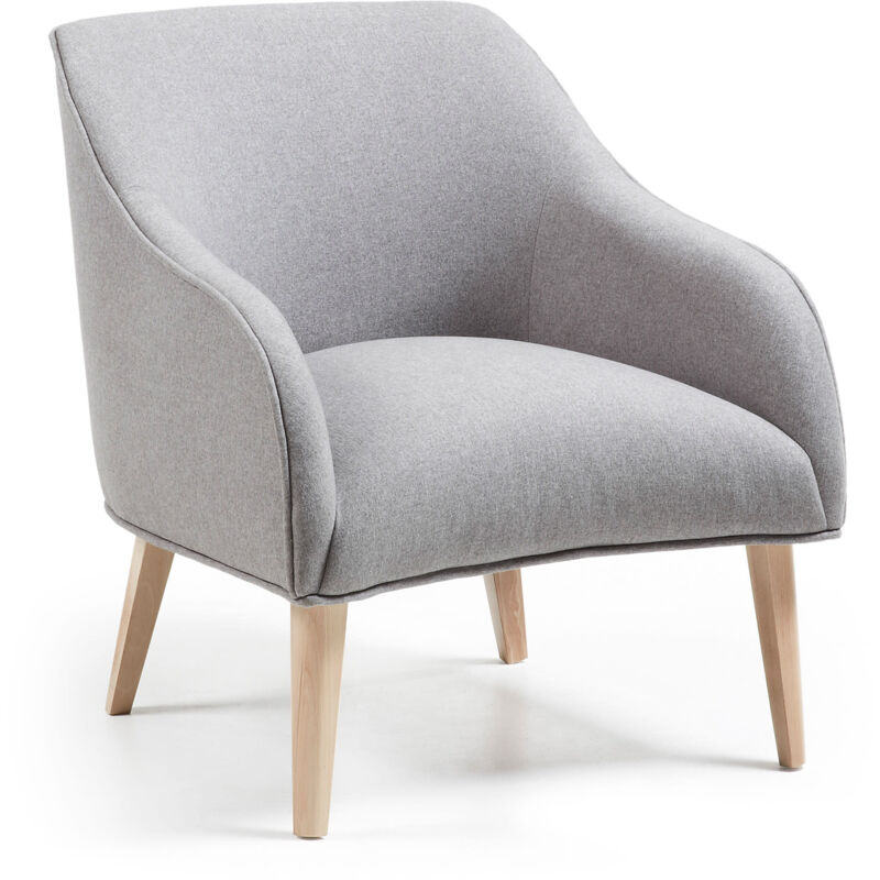 

Kave Home - Butaca Bobly gris con reposabrazos y patas de madera maciza de haya