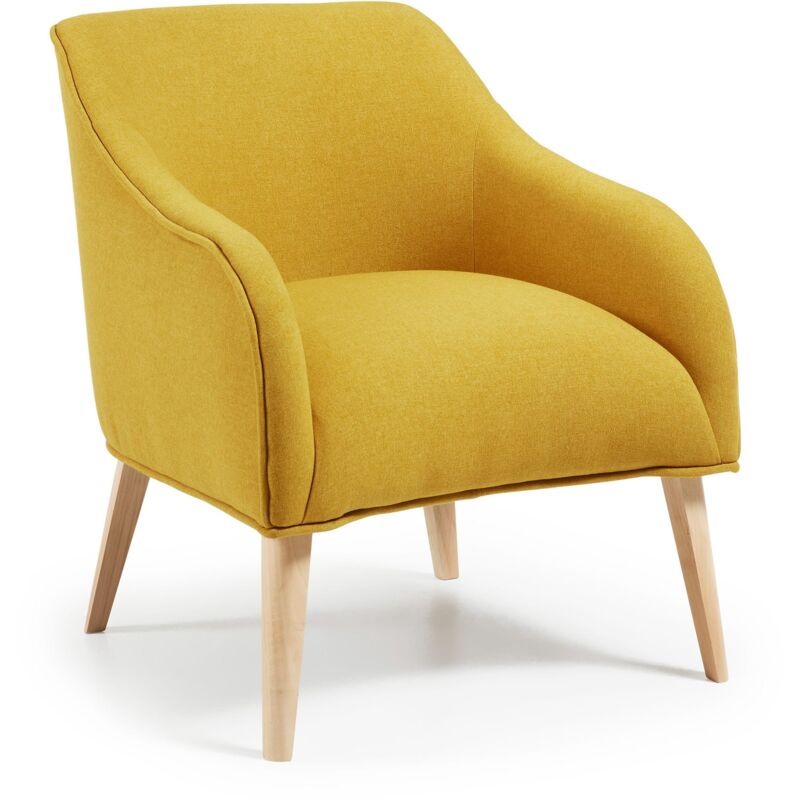 

Kave Home - Butaca Bobly mostaza con reposabrazos y patas de madera maciza de haya