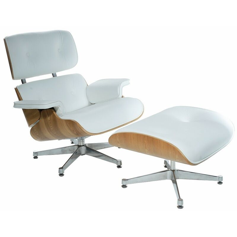 

Butaca con ottoman EA, fresno, base pulida, similpiel blanca