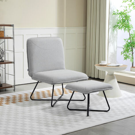 Butaca con Reposapiés Sillón para Lectura con Patas de Acero en Forma de Cruz Gris Claro
