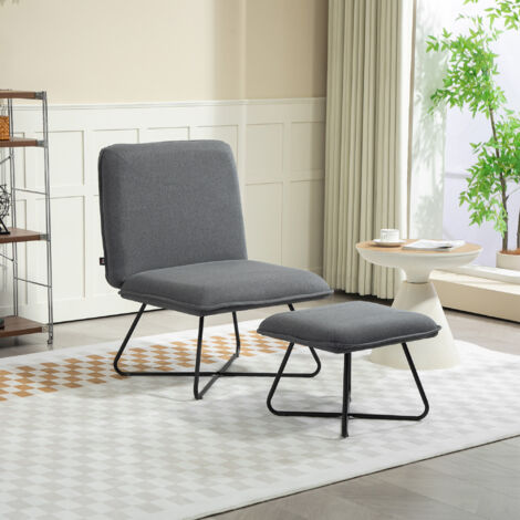 Butaca con Reposapiés Sillón para Lectura con Patas de Acero en Forma de Cruz Gris Oscuro