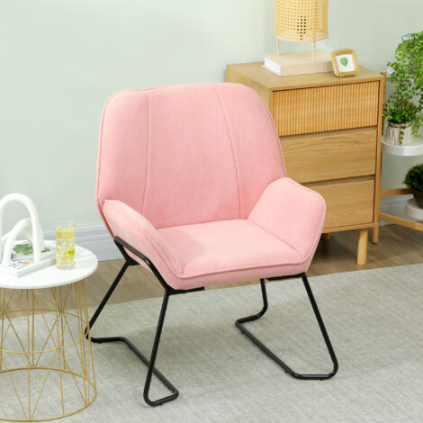 Butaca de Salón con Asiento Ancho y Acolchado Tapizado en Terciopelo Patas de Metal Sillón para Salón Rosa