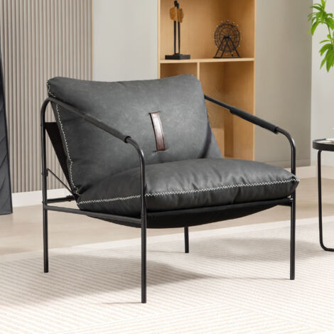 Butaca de Salón Moderna Sillón de Lectura Tapizado en Cuero Sintético Fundas de Cojines Extraíbles Gris Carbón