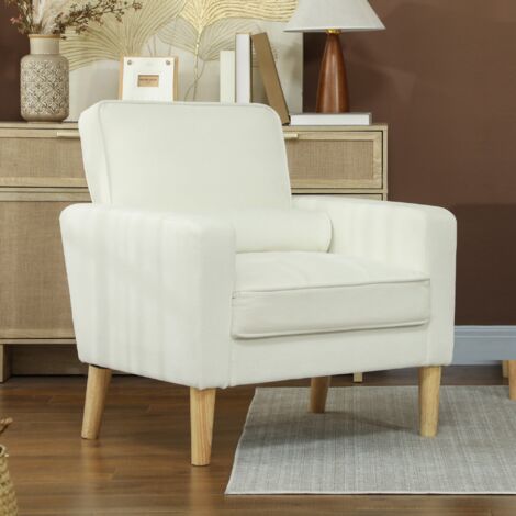 Butaca de Salón Tapizado en Terciopelo Sillón de Lectura con Asiento con Botones y Patas de Madera para Dormitorio Crema