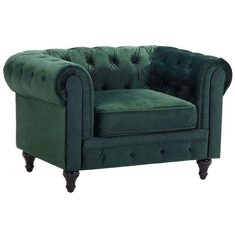 

Sillón de terciopelo verde CHESTERFIELD