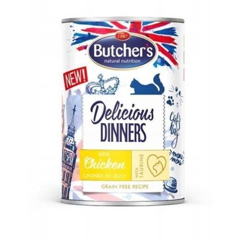 Butcher's Delicious Dinners, cibo per gatti, con pollo, pezzi in gelatina, 400 g
