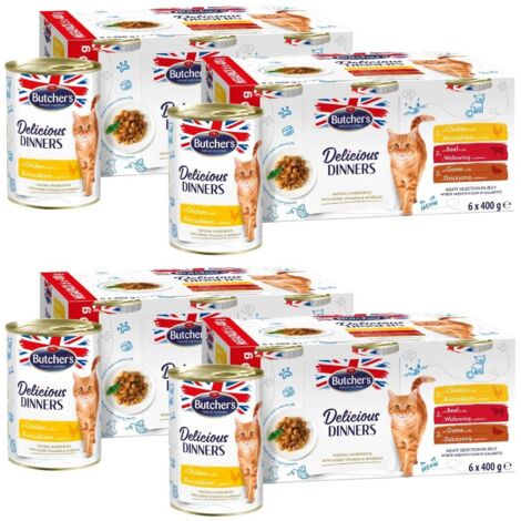 BUTCHER'S Köstliche Abendessen Auswahl an Fleischgerichten in Gelee - Nassfutter für Katzen - 24 x 400 g (4 x (6 x 400 g))