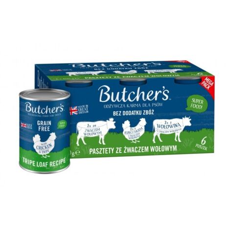 BUTCHER'S Original Mega pack mix con rumine di manzo - cibo umido per cani - 24x400g (4x(6x400g))