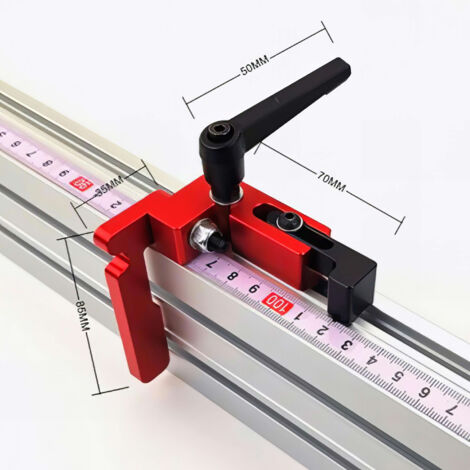 Butée amovible aluminium anodisé L. 70 x H. 85 mm – Réglage micrométrique – Compatible rail ZU-PROFIL-800 – Fixation par poignée débrayable – Holzprofi