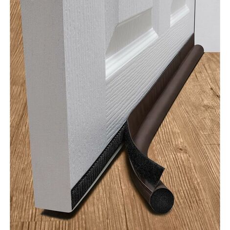 Butée de porte 97 cm : isolateur de porte d'un côté avec crochet et boucle auto-adhésive qui s'adapte au bas de la porte/sous la porte (marron),