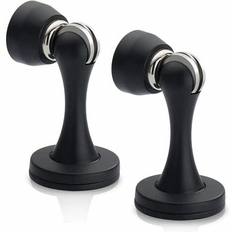 Butée de porte, butées de porte magnétiques, nickel satiné brossé, lot de 2 loquets de porte magnétiques noirs montés au sol en acier inoxydable, butées de porte en acier inoxydable - KZDF3