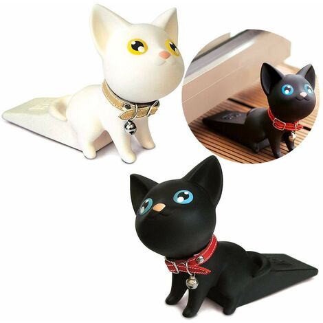 Butée de porte – Cale de porte pour enfants en forme de chat mignon – Butée de porte de sécurité antidérapante qui ne gratte pas fonctionne sur toutes les surfaces de sol (noir et blanc)