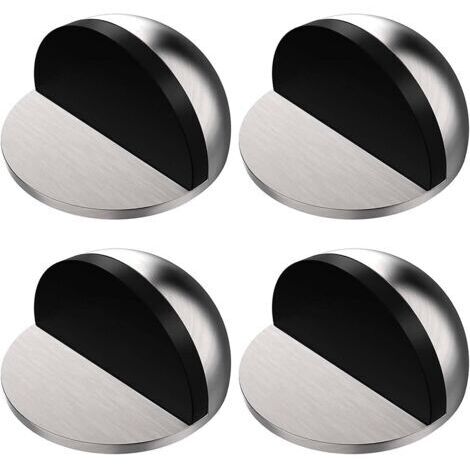Butée de porte de sol en acier inoxydable 4 pièces, butée de porte demi-lune ovale montée au sol, butée de porte avec colle 3M, auto-adhésive, protège vos murs contre les dommages causés par les vis,