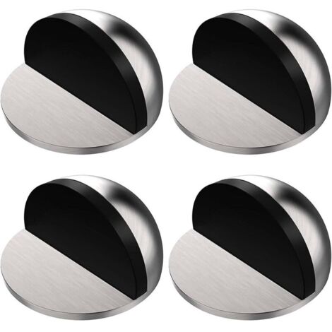 Butée de porte de sol en acier inoxydable 4 pièces, butée de porte demi-lune ovale montée au sol, butée de porte avec colle 3M, auto-adhésive, protège vos murs contre les dommages causés par les vis,