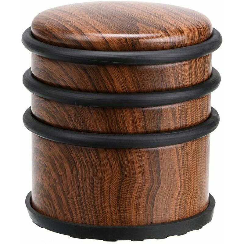 Butée de porte en acier inoxydable 1 kg Butée de porte en métal robuste avec anneau tampon en caoutchouc - Conception sans fixation (grain de bois