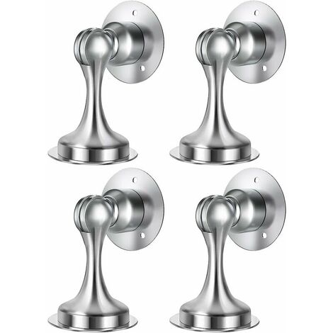 Butée de porte magnétique 4 pièces, acier inoxydable, boucle de porte magnétique, ruban adhésif double face 3M, pas de trous de perçage, vis pour une installation plus ferme, gardant votre porte ouver