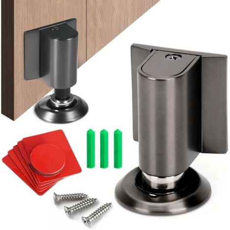 Butée de porte magnétique, butée de porte de sol en métal réglable, serrure de sol invisible réglable, butée de porte murale avec adhésif 3M et vis pour chambre et salle de bain.