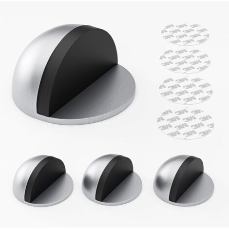 Butée de porte semi-circulaire en acier inoxydable avec patin en caoutchouc sans perçage - argent (paquet de 4)
