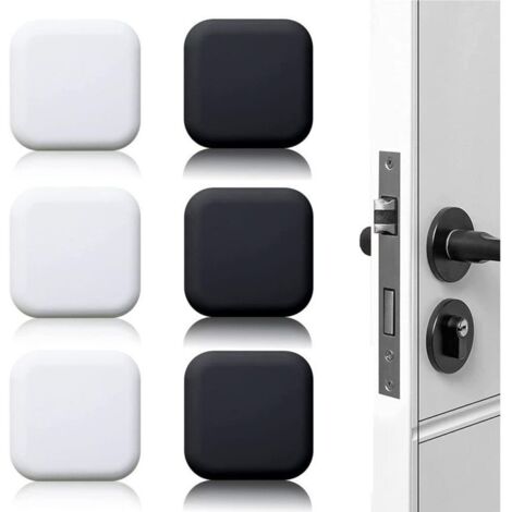 Butées de porte auto-adhésives, lot de 6, 45x45mm, blanc/noir, fixation murale, anti-collision.