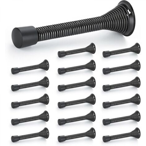 Butées de porte, lot de 18, Noir, à ressort, avec butée en caoutchouc, pour le bas de la porte