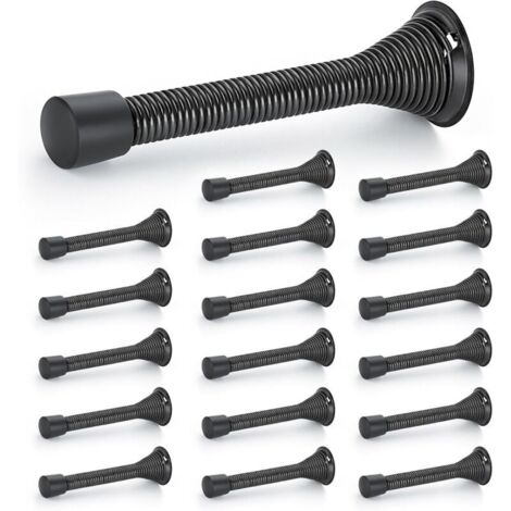 Butées de porte, lot de 18, Noir, à ressort, avec butée en caoutchouc, pour le bas de la porte