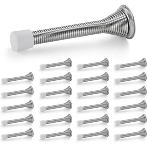 Butées de porte, lot de 24, à ressort avec butée en caoutchouc, en nickel satiné pour le bas de la porte