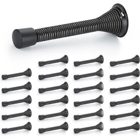 Butées de porte, lot de 24, Noir, à ressort, avec butée en caoutchouc, pour le bas de la porte